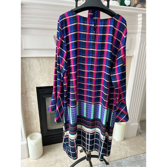 Eloquii Women’s Plus Size 20 Dress Blue Pink Plaid Colorful Belt Bell Sleeves A- - Picture 2 of 11